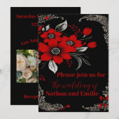 Rood en zwart Romantische huwelijksuitnodiging Kaart (Voorkant / Achterkant)