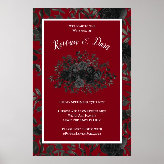 Rood en zwart Roos Gothic Wedding Ceremonony Sign Poster (Voorkant)