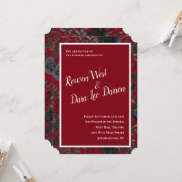 Rood en zwart Roos Gothic Wedding Invitations Kaart