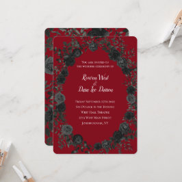 Rood en zwart Roos Gothic Wedding Invitations Kaart