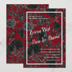 Rood en zwart Roos Gothic Wedding Invitations Kaart