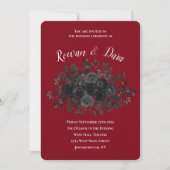 Rood en zwart Roos Gothic Wedding Invitations Kaart (Voorkant)