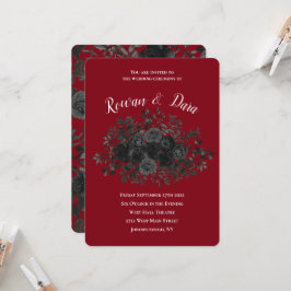 Rood en zwart Roos Gothic Wedding Invitations Kaart