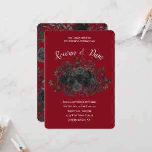 Rood en zwart Roos Gothic Wedding Invitations Kaart