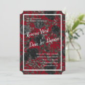 Rood en zwart Roos Gothic Wedding Invitations Kaart (Staand voorkant)