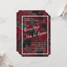 Rood en zwart Roos Gothic Wedding Invitations Kaart