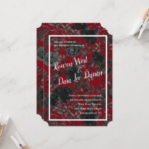Rood en zwart Roos Gothic Wedding Invitations Kaart