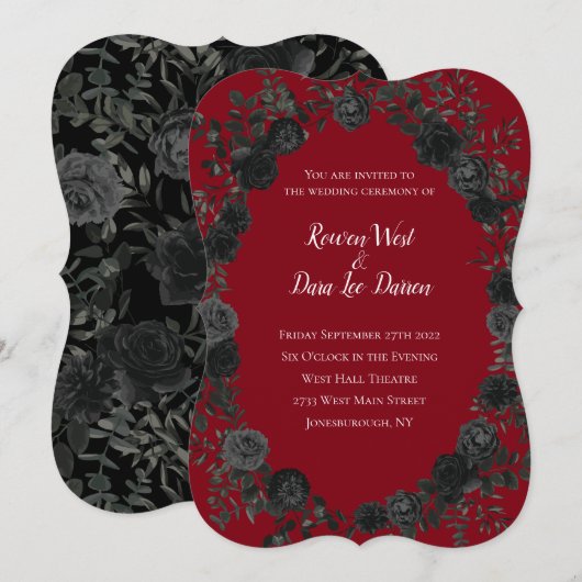 Rood en zwart Roos Gothic Wedding Invitations Kaart (Voorkant / Achterkant)