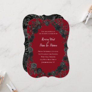 Rood en zwart Roos Gothic Wedding Invitations Kaart