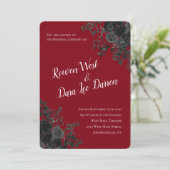 Rood en zwart Roos Gothic Wedding Invitations Kaart (Staand voorkant)