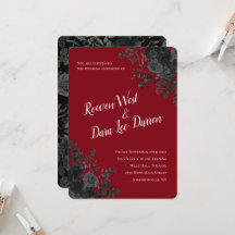 Rood en zwart Roos Gothic Wedding Invitations