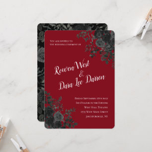 Rood en zwart Roos Gothic Wedding Invitations Kaart