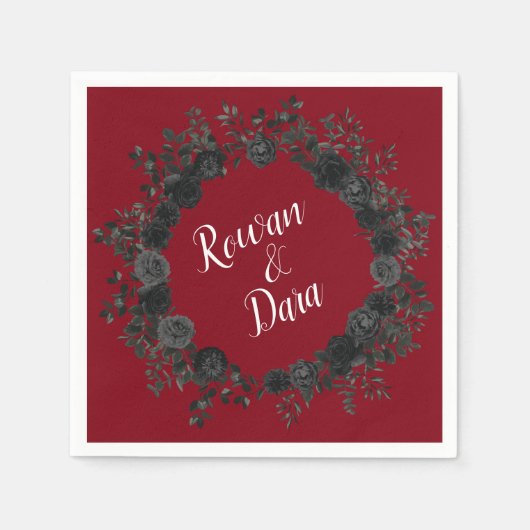 Rood en zwart Roos Gothic Wedding Napkins Servet (Voorkant)
