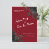 Rood en zwart Roos Gothic Wedding Save the Date Kaart (Staand voorkant)