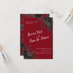 Rood en zwart Roos Gothic Wedding Save the Date Kaart