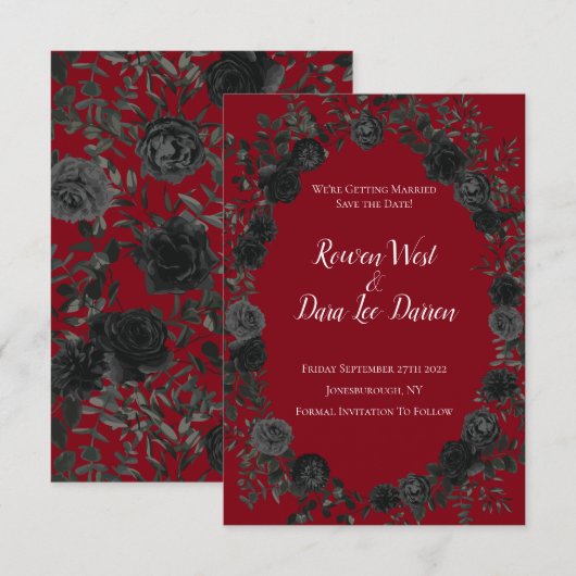 Rood en zwart Roos Gothic Wedding Save the Date Kaart (Voorkant / Achterkant)