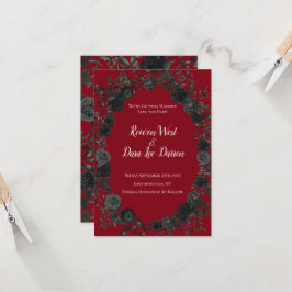 Rood en zwart Roos Gothic Wedding Save the Date Kaart