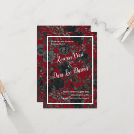 Rood en zwart Roos Gothic Wedding Save the Date Kaart