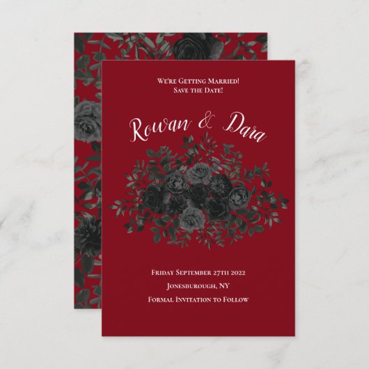Rood en zwart Roos Gothic Wedding Save the Date Kaart (Voorkant / Achterkant)