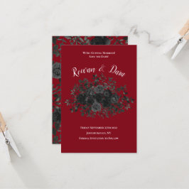 Rood en zwart Roos Gothic Wedding Save the Date Kaart