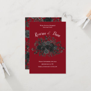 Rood en zwart Roos Gothic Wedding Save the Date Kaart