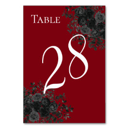 Rood en zwart Roos Gothic Wedding Table Numbers Kaart