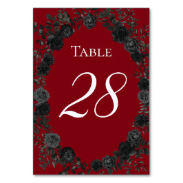 Rood en zwart Roos Gothic Wedding Table Numbers Kaart