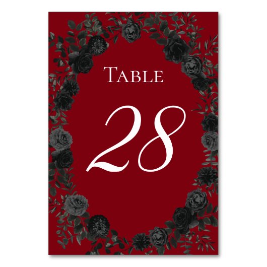 Rood en zwart Roos Gothic Wedding Table Numbers Kaart (Achterkant)