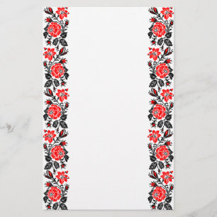 Rood en zwart Roos kruisstikken Russisch Patroon Briefpapier