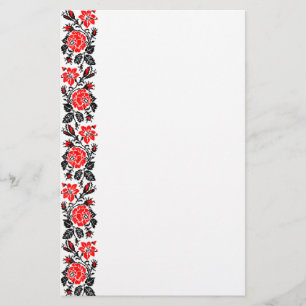 Rood en zwart Roos kruisstikken Russisch Patroon Briefpapier