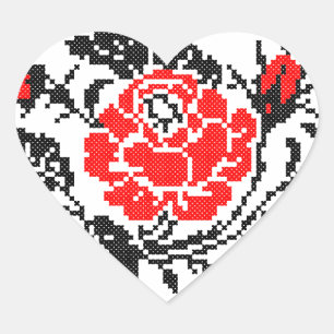 Rood en zwart Roos kruisstikken Russisch Patroon Hart Sticker