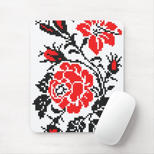 Rood en zwart Roos kruisstikken Russisch Patroon Muismat (Met muis)