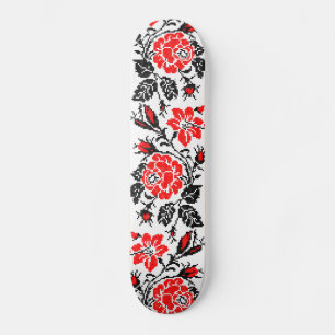 Rood en zwart Roos kruisstikken Russisch Patroon Persoonlijk Skateboard