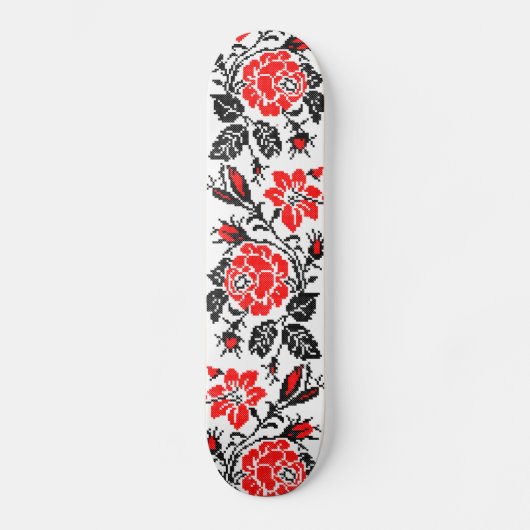 Rood en zwart Roos kruisstikken Russisch Patroon Persoonlijk Skateboard (Voorkant)