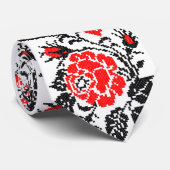 Rood en zwart Roos kruisstikken Russisch Patroon Stropdas (Opgerold)