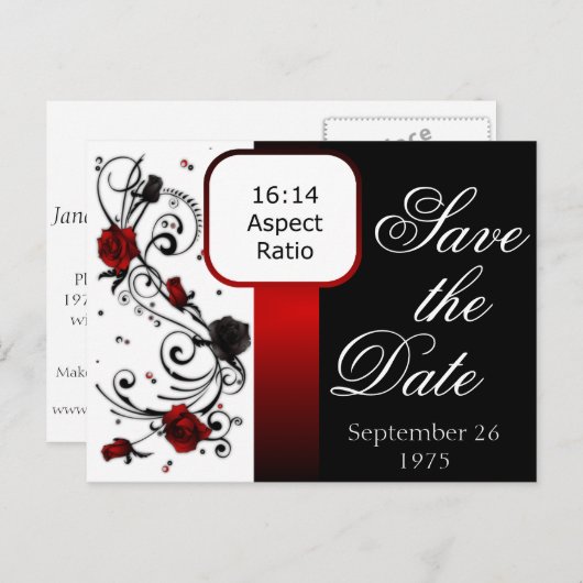 Rood en zwart Roos Save the Date Briefkaart (Voorkant / Achterkant)