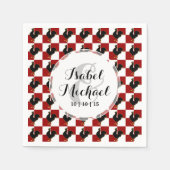 Rood en Zwart Rooster Kip Patroon Servet (Voorkant)