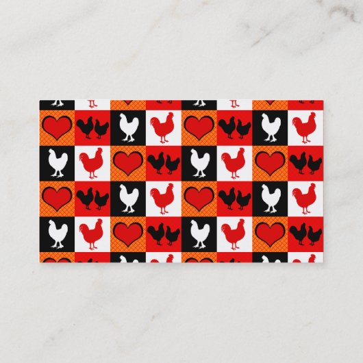 Rood en Zwart Rooster Kip Patroon Visitekaartje (Achterkant)