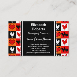 Rood en Zwart Rooster Kip Patroon Visitekaartje