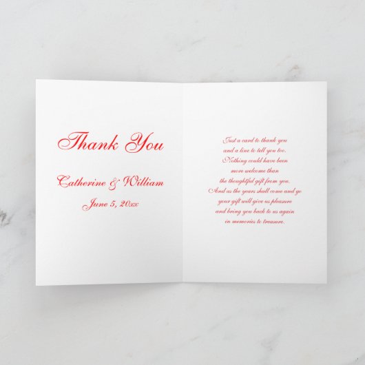 Rood en Zwart Satijn Plooien Dank u Kaart (Binnen)