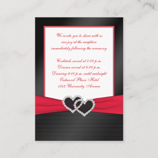 Rood en Zwart Satijnen Plooien Receptie Kaart (Voorkant)