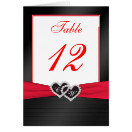 Rood en Zwart Satijnen Plooien Tafelnummer Kaart