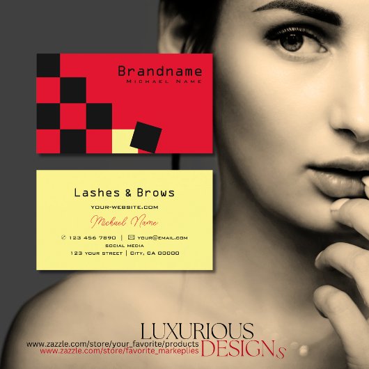 Rood en zwart schaakbord Lichtgeel Visitekaartje