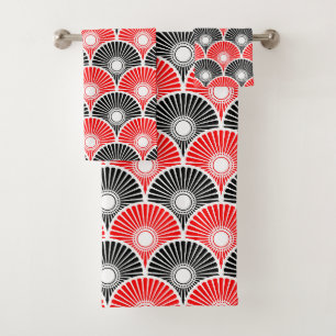 Rood en zwart Semi-cirkelgolfpatroon Bad Handdoek
