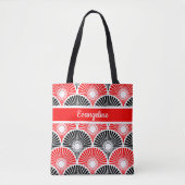 Rood en zwart Semi-cirkelgolfpatroon Tote Bag (Voorkant)