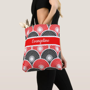 Rood en zwart Semi-cirkelgolfpatroon Tote Bag