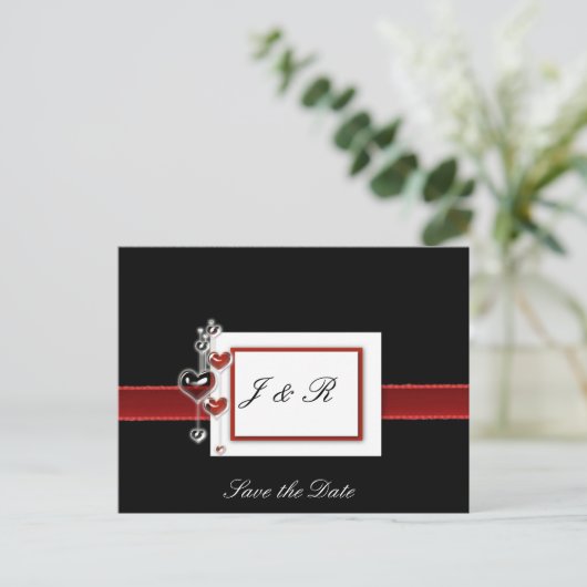 Rood en zwart slaan de datum op aankondigingskaart (Staand voorkant)