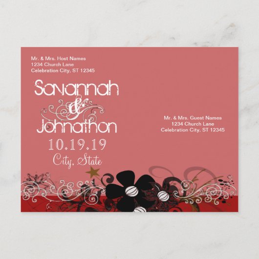 Rood en zwart sparen de Datum met UW Foto Aankondigingskaart (Achterkant)