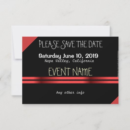 Rood en zwart sparen de Datum Save The Date (Achterkant)