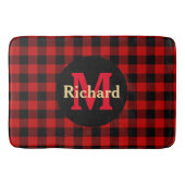 Rood en zwart speldenmonogram en naam badmat (Voorkant)